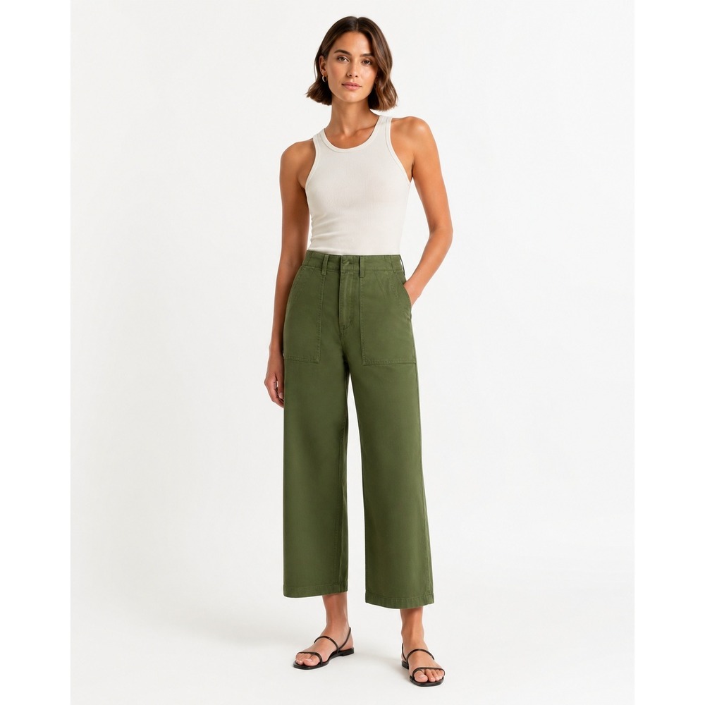 Pistola Sophia High Rise Wide Leg Utility Cropped Pants Basil Green Size 25 NWT